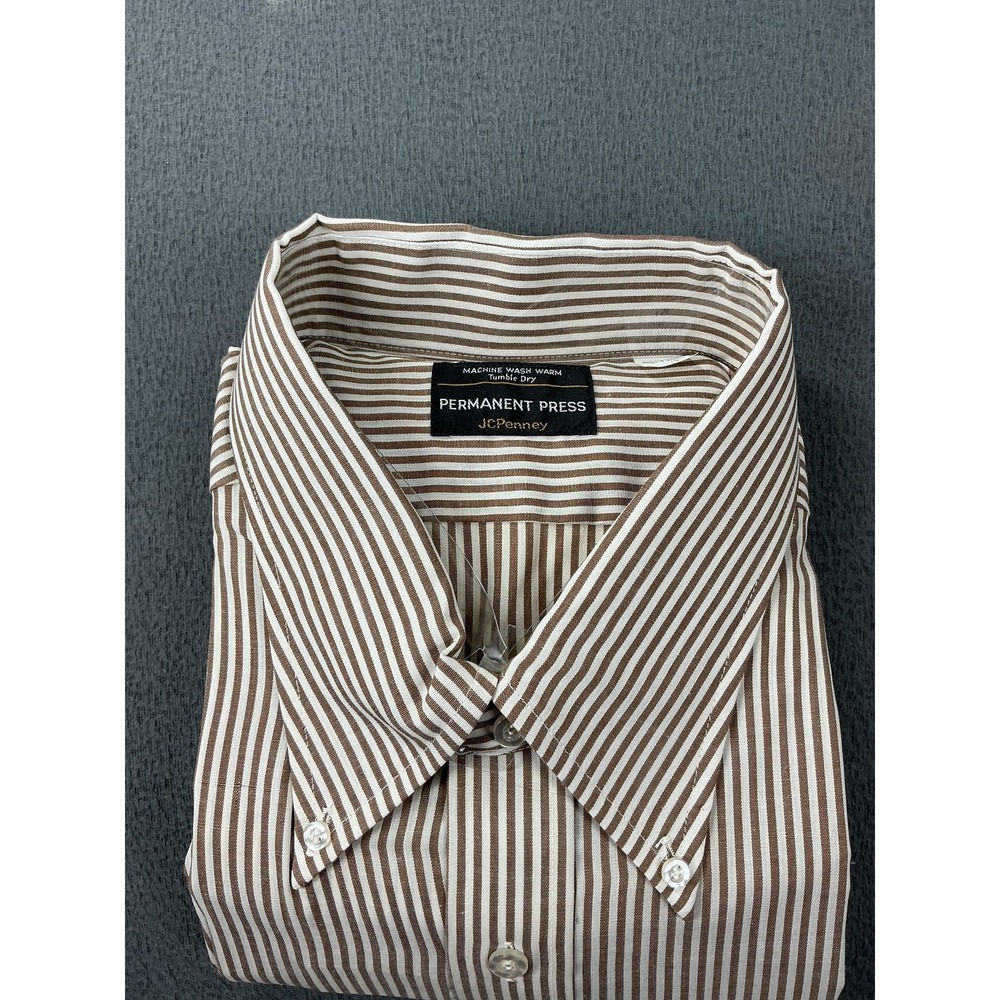 JCPenney Shirt Mens 2XL Brown Striped Short Sleeve Button Up Permanent Press